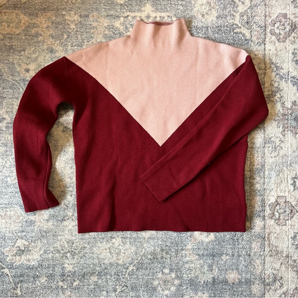 Cynthia Rowley Colorblock Mock Turtleneck Sweater - Red and Pink